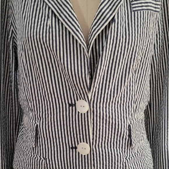 SANDRO Striped Seersucker Cotton Jacket Size Medium - Picture 3 of 6